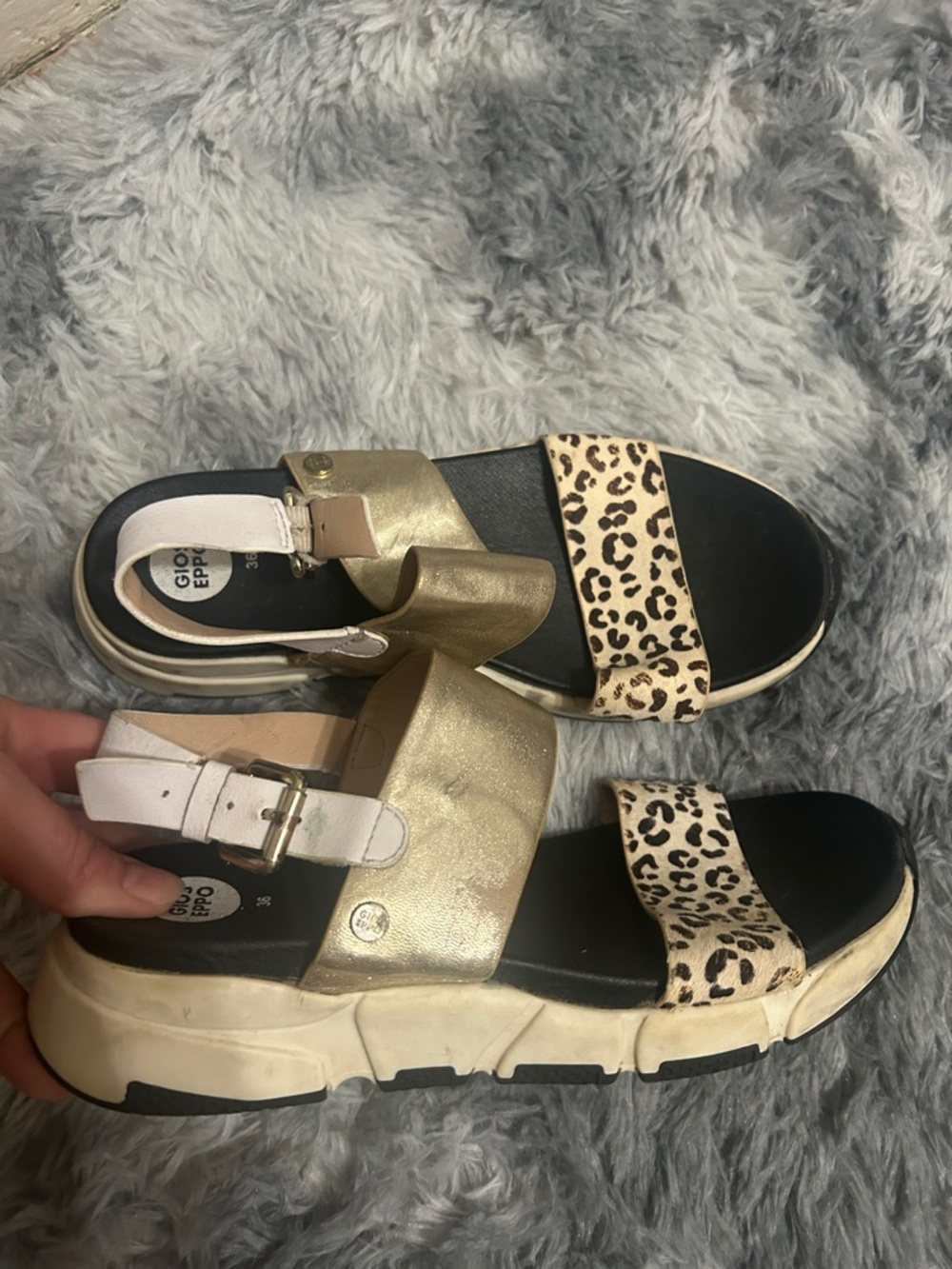 Gioseppo Gold & Leopard Women's Platform Comfort Sandals